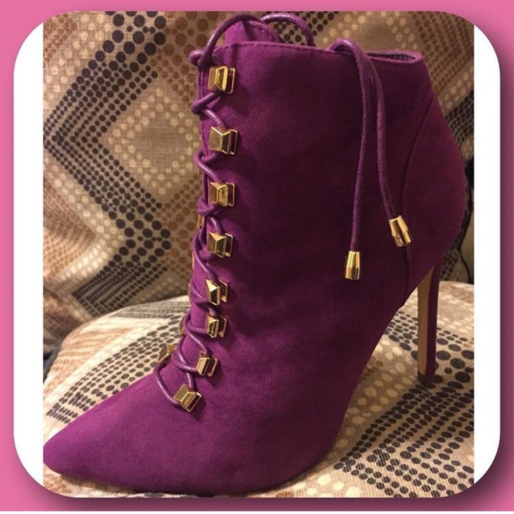 PURPLE SUEDE GOLD STUDDED BOOTIES ONLY $40.00